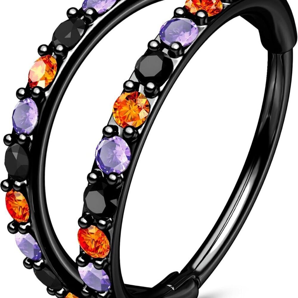 Halloween Nose Ring Stainless Steel 20G Double Hoop CZ Crystals for Women
